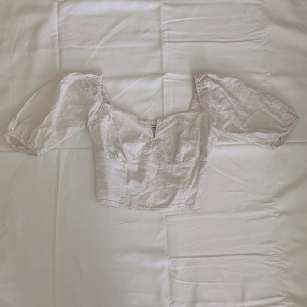 Romantic Cottagecore Abercrombie &‎ Fitch White Smocked Puff Sleeve Crop Top M